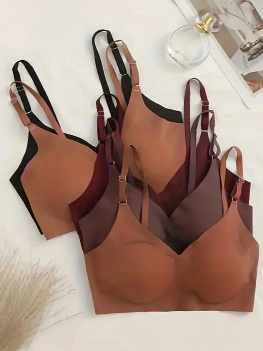 1 Pcs Seamless Wireless Bras, Soft & Comfy Solid Bra With Removable