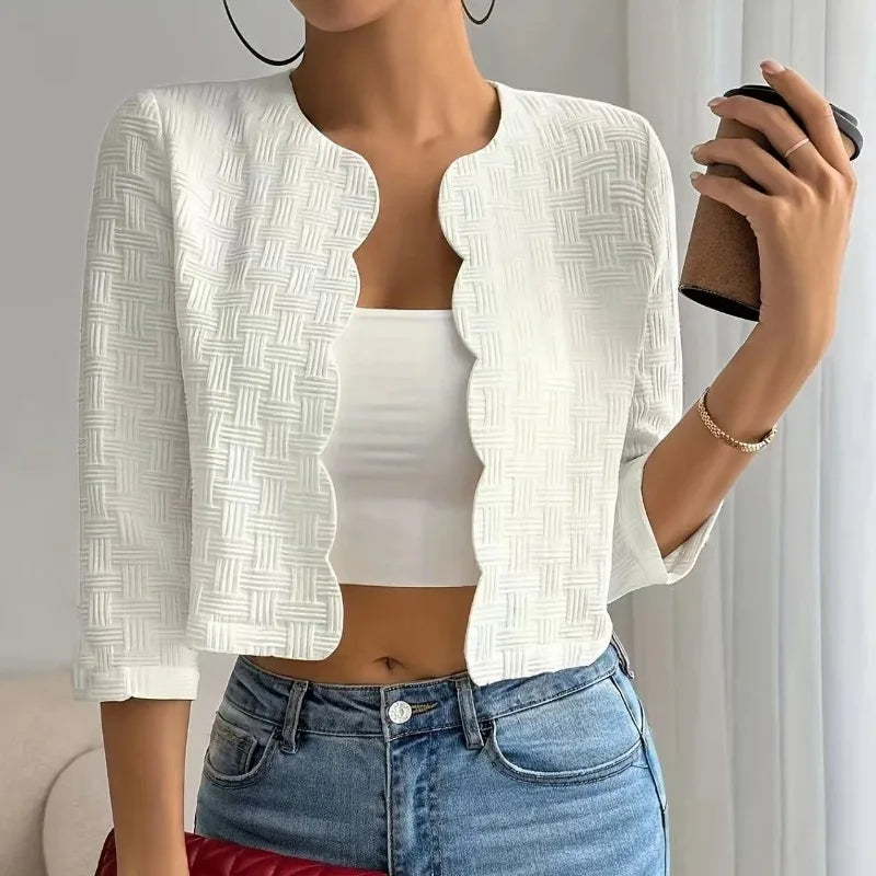 Women Spring Autumn Fashion Slim Fit Versatile Cropped Crew Neck