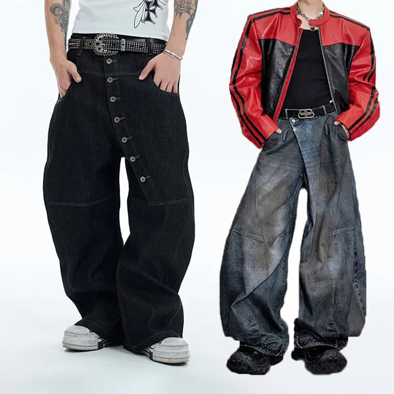 2 Piece Korean Retro Men'S Jeans Spring And Autumn Styles Loose Wide