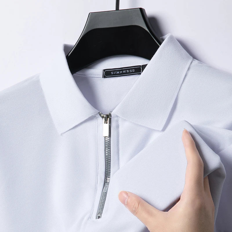 Summer New Men's Casual Slim Fit Polo Shirt Flip Collar Breathable