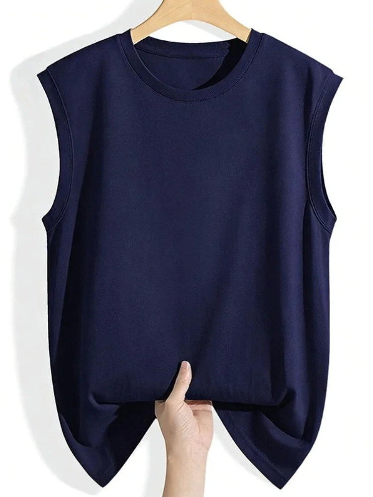 Solid Color Ribbed Cuff Women's Tank Top 2026 Summer Cotton O-Neck