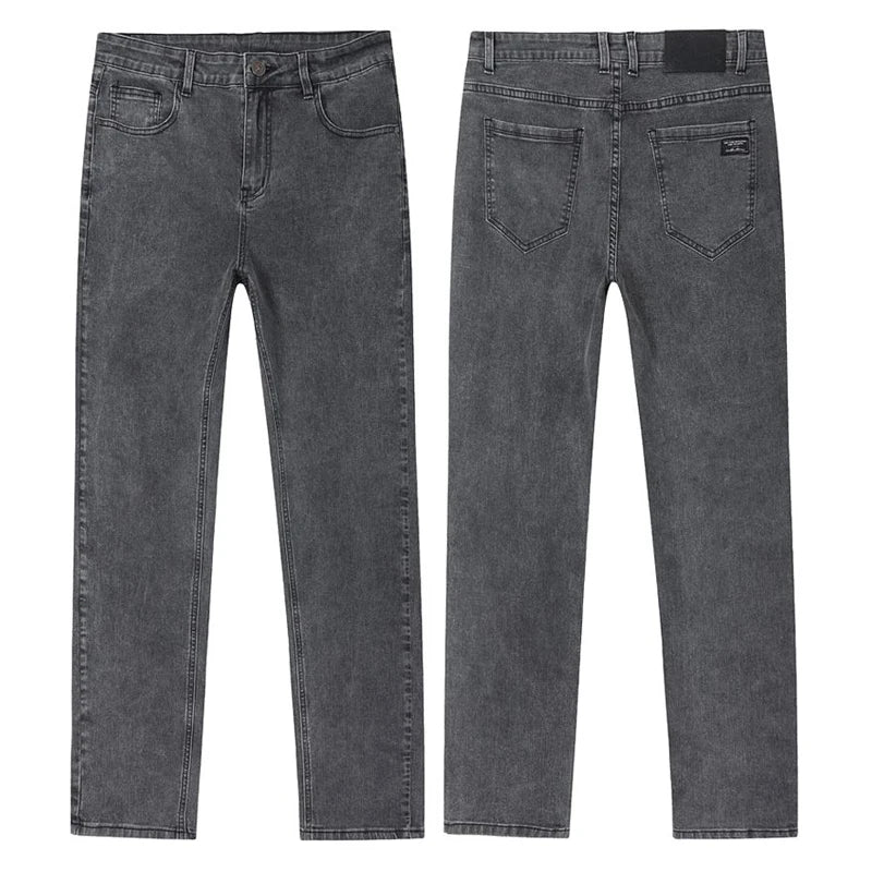 Spring Summer New Men's Slim Fit Elastic Jeans Gray Comfortable Casual