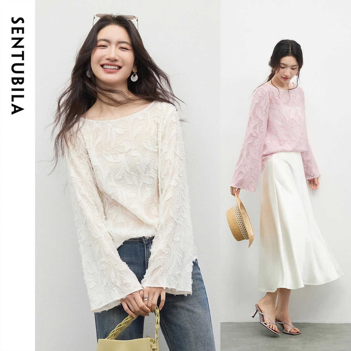 SENTUBILA Chiffon Blouse for Women 2026 Spring Lightweight Loose Boat