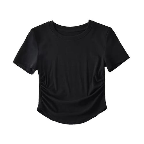 2024 Harajuku Women Crew Neck Short Sleeve Cotton Tee With Ruched