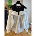 False Two Piece Polo Collar Blouse Women Shirt Loose Tank Patchwork