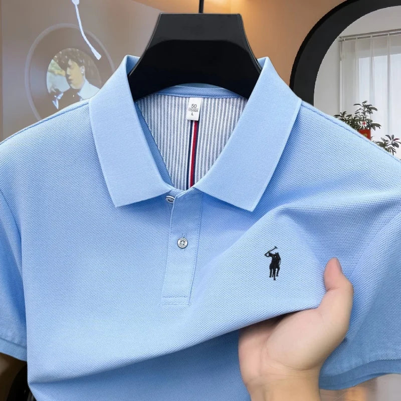100% pure cotton high-end brand men's short sleeve polo shirt 2026
