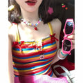 Sweet Rainbow Stripes Vest Women Clothing Chic Cute Korean Camis Y2k