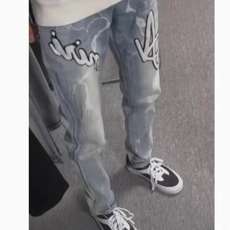 2025 Men Jeans Male Slim High Elasticity Star Embroidery Stretch Mid