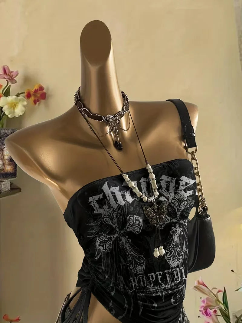 Cropped Top, Women's Vintage Music Note & Letter Print Sleeveless Top