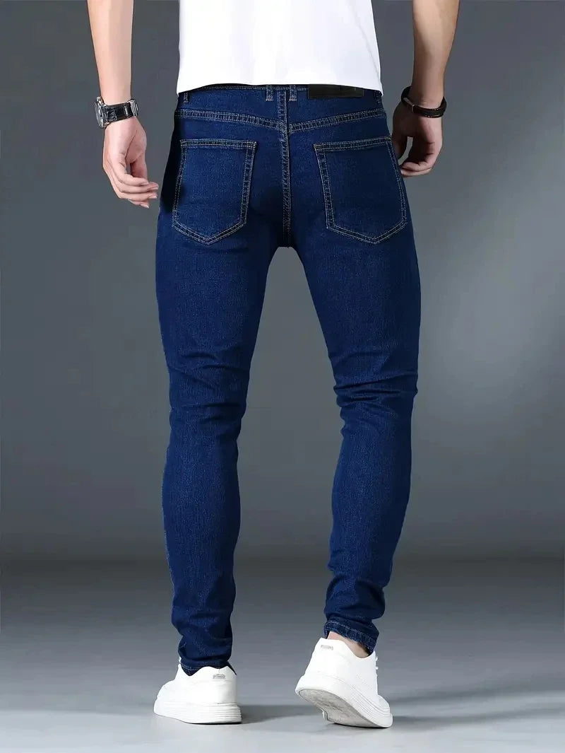 Men's New Slim Fit Stretch Cotton Jeans Ripped Casual Black Blue Denim