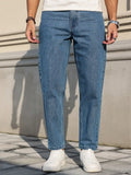 Men's Jeans Are Made of Classic Blue Denim Fabric with a Loose Fit,