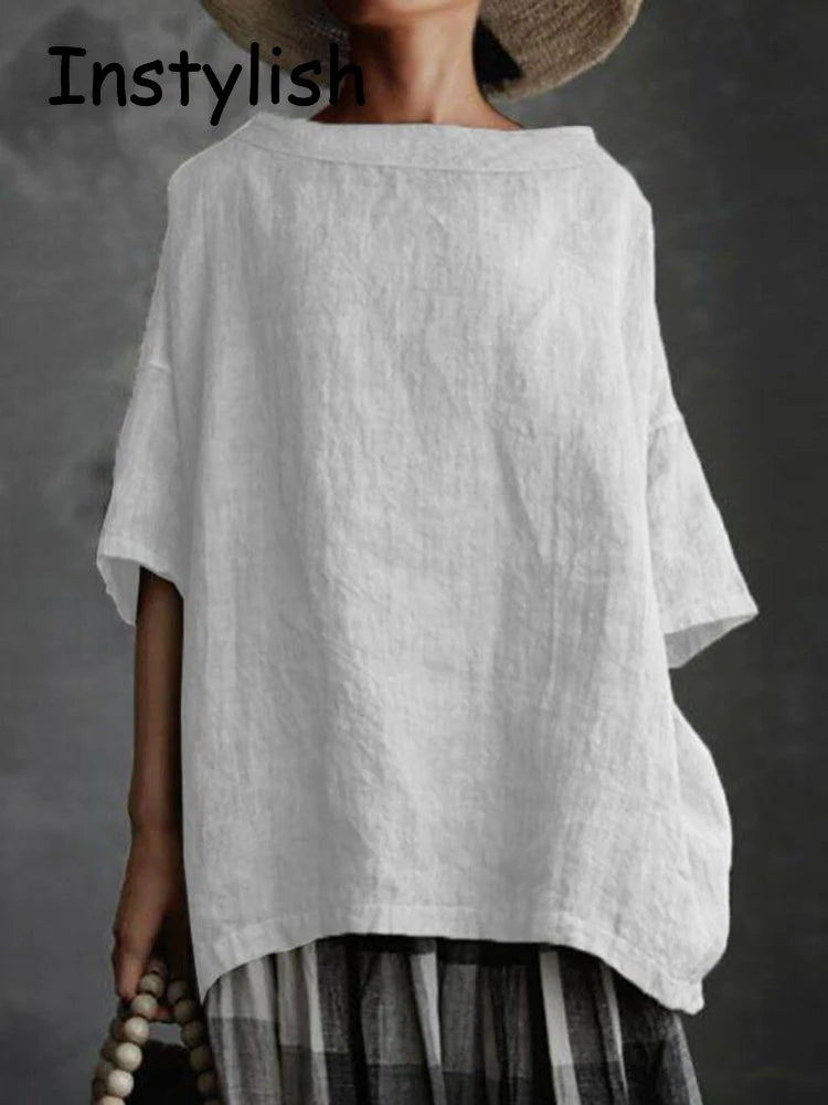 Women Vintage Harajuku Cotton and Linen Loose Blouses and Shirts