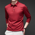 New Men's Business Casual Long Sleeved Shirt with Badge Solid Color