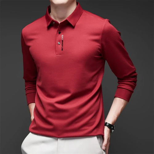 New Men's Business Casual Long Sleeved Shirt with Badge Solid Color