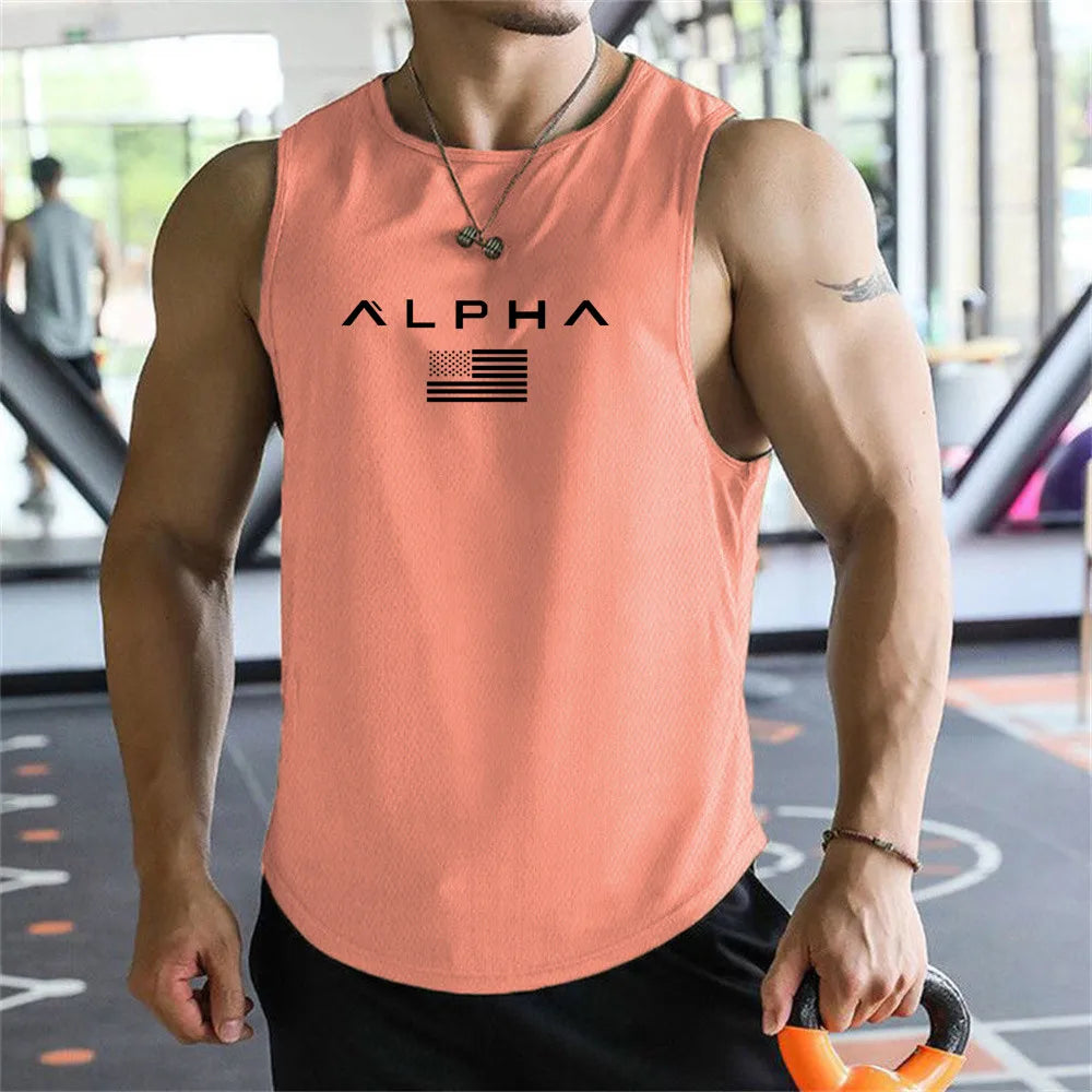 Cross-border European Size Alpha Men's Printed Round-neck Fitness