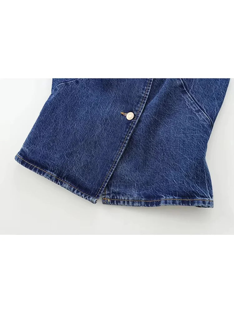 2026 Women's Short Vest Autumn Fashion Blue Denim Vest Top Lady Casual