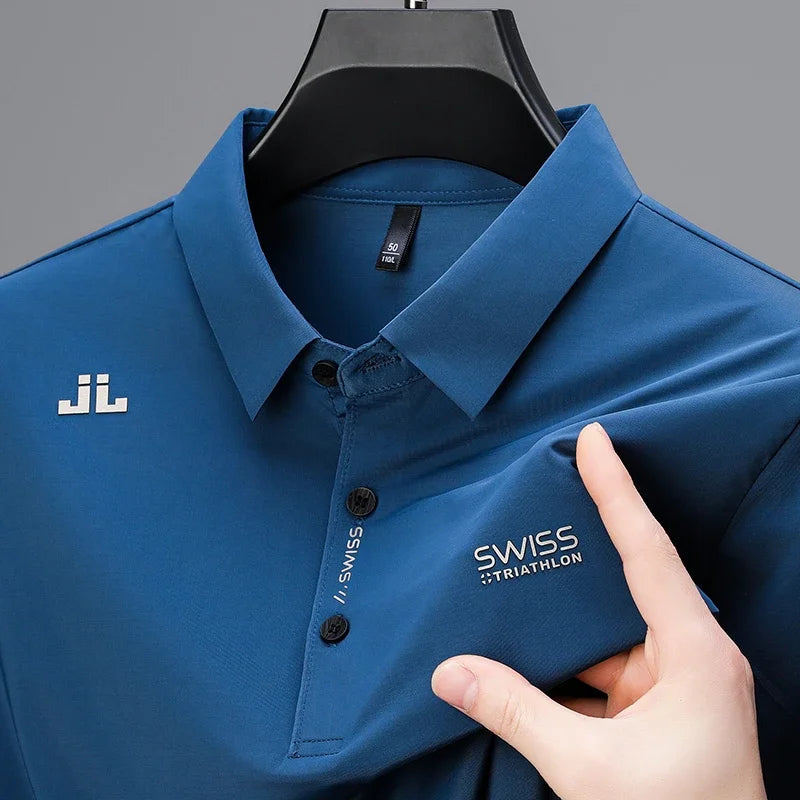 New Men's Business Casual Short Sleeved Shirt with Badge Solid Color