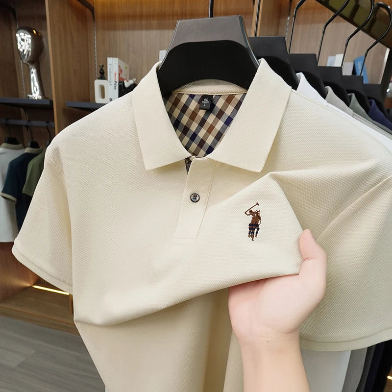 Luxury brand silk cotton short sleeve polo shirt comfort breathable