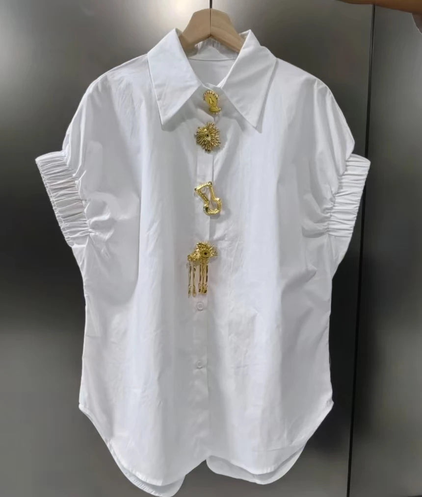Luxury Design Removable Sequins Blouses Shirts Women 2026 Summer Trend