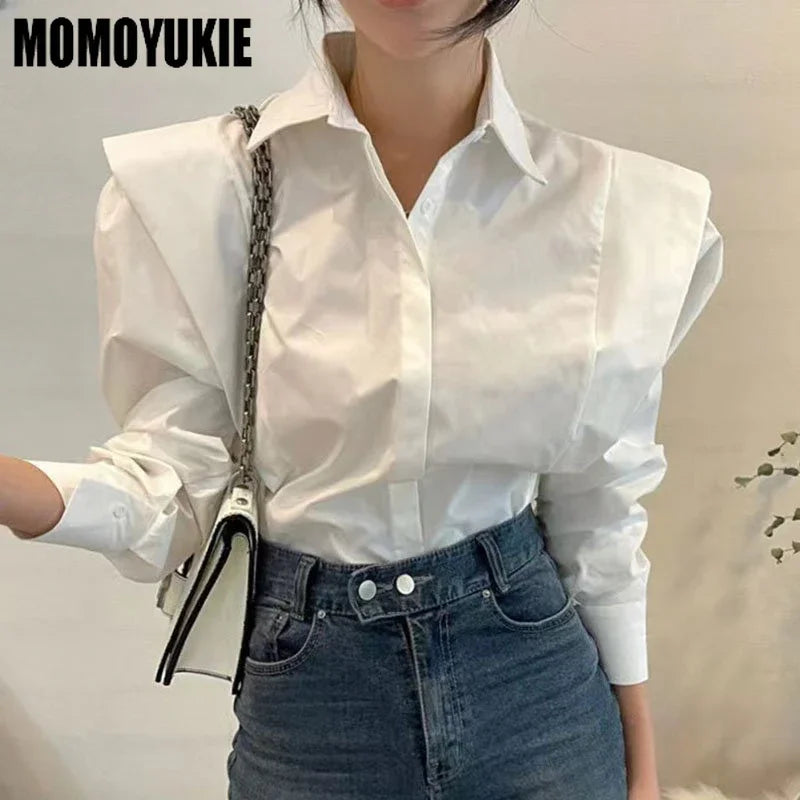 2023 Spring Women Blouses Fashion Vintage Simple Closure Panel Ruffles