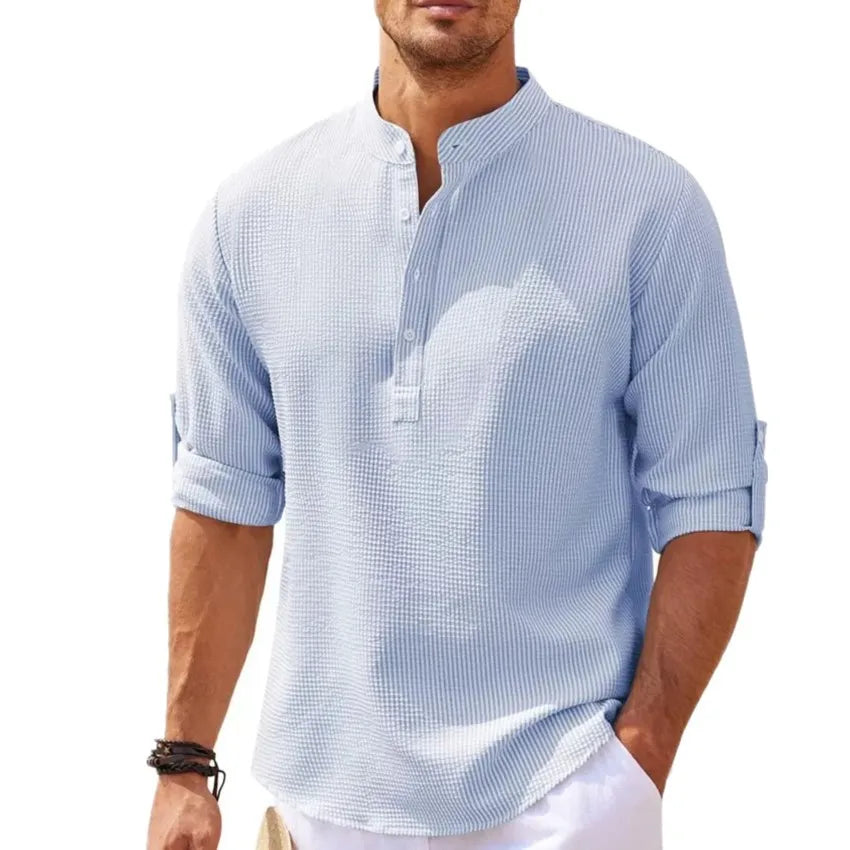 Spring Summer Men's Cotton Linen Polo Shirts Casual Long Sleeve
