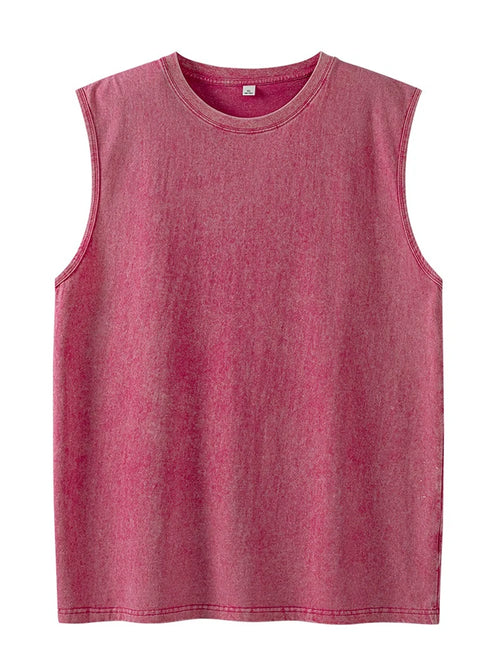 Summer Men's Washed Cotton Tank Tops Muscle Gym Sleeveless Workout T
