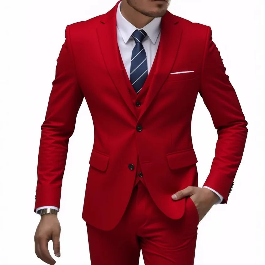 13 Color Basic Style Men's Casual Solid Color 3 Pieces Suits / Male