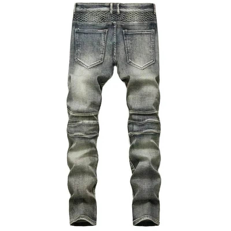 Men's New Casual Motorcycle Jeans Hip Hop Street Riding Stretch Slim