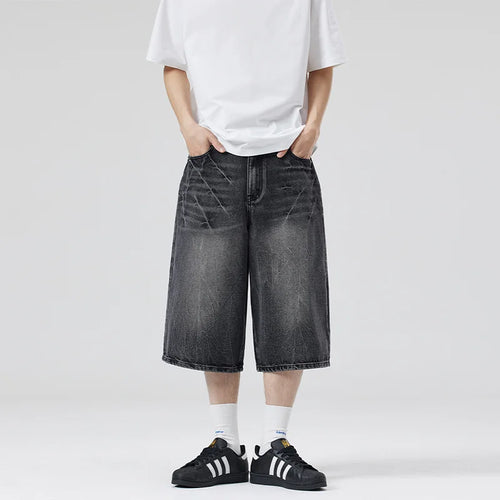 2026 Summer American Lightning Crack Black Grey Jeans Men's Straight
