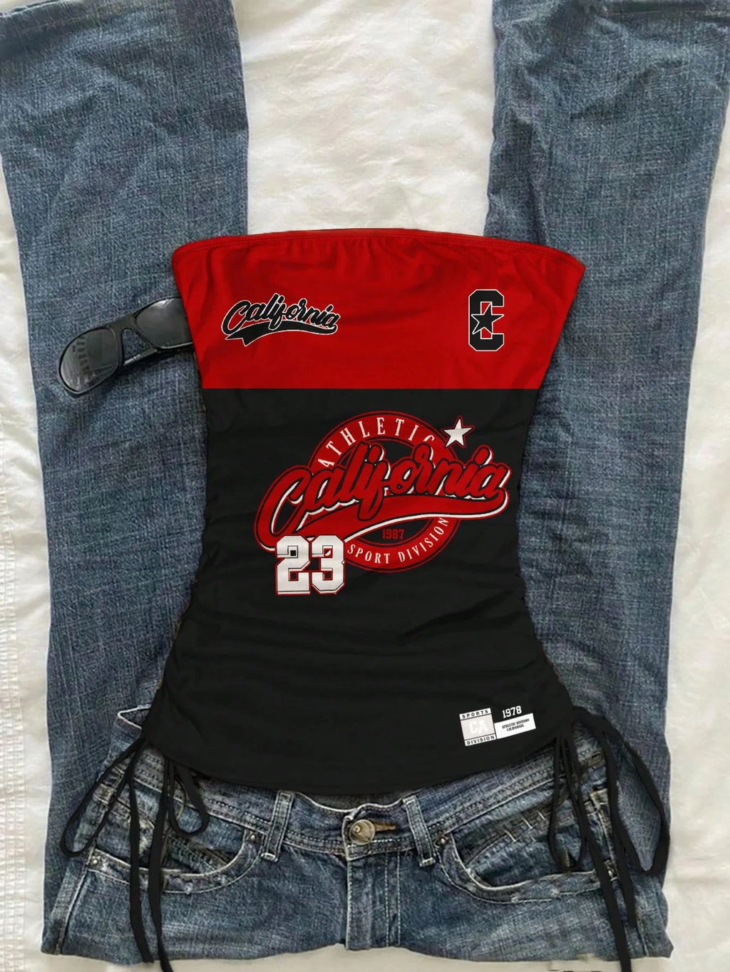 cropped top  ，Women's Summer Drawstring Tie Front Cutaway Tapered Tank