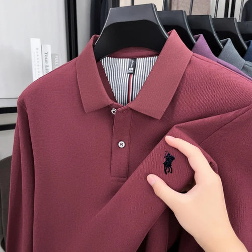 100% pure cotton luxury brand men's long sleeve polo shirt spring