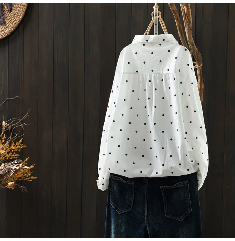 2026 Korean style clothes women spring cotton white polka dot print