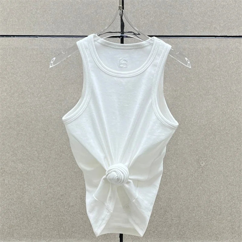 Women t-shirts New twisted flower knotted sleeveless top for summer