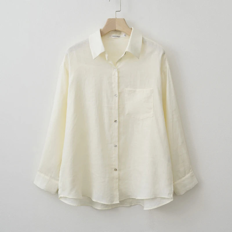 2026 Summer Autumn Long Sleeve Linen Oversized Blouse Basic Shirt