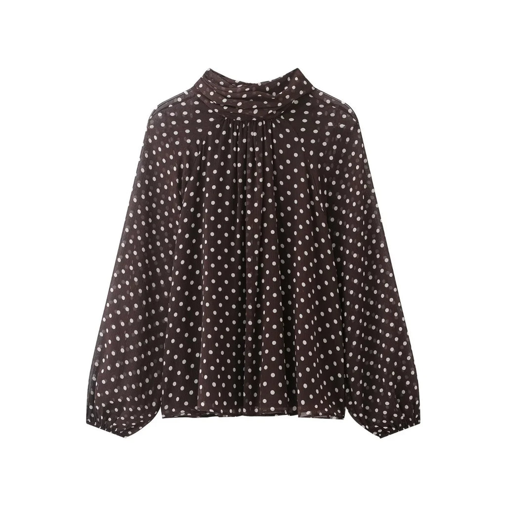 Women's Dots Printed Blouse Shirt Spring Autumn Fashion Long Sleeve