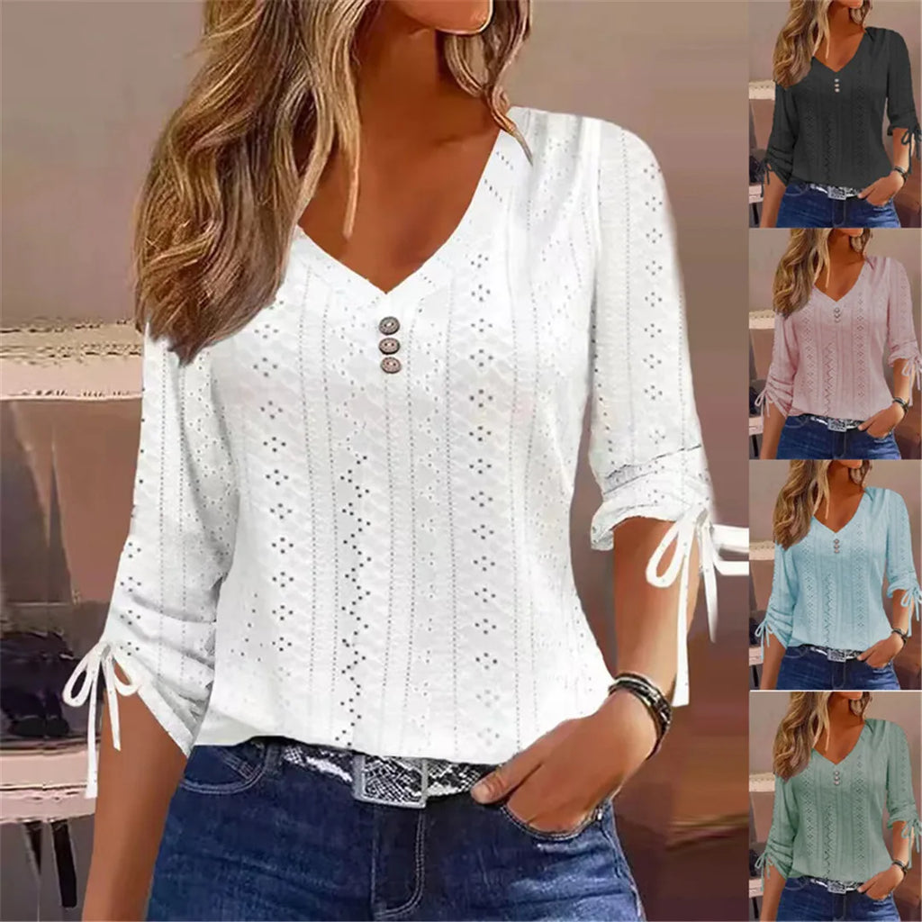 Solid Lace Shirt Tops Women T Shirt Clothing Spring Autumn Basic