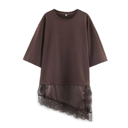 Willshela Women Fashion Solid Lace Patchwork Asymmetrical Shirt