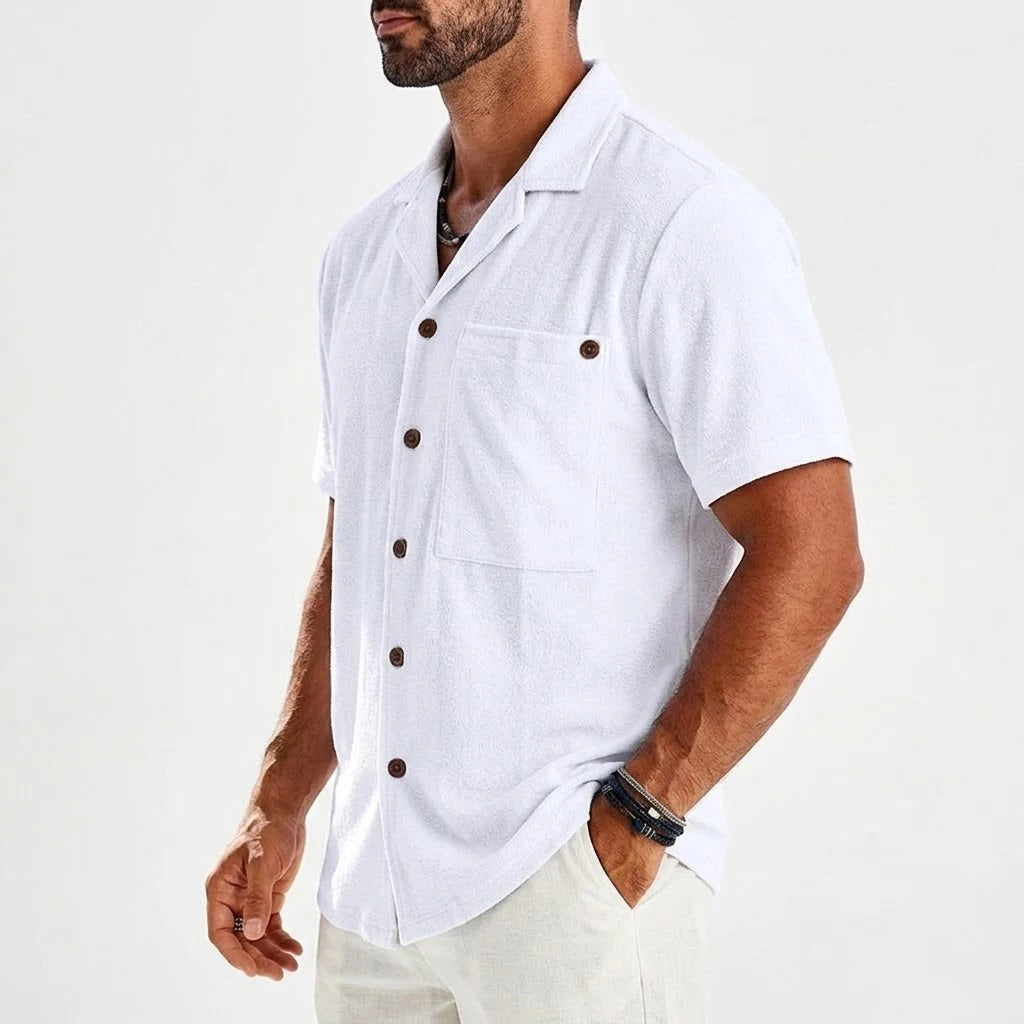 Mens Premium Short Sleeve Linen Shirts Summer Lightweight Breathable