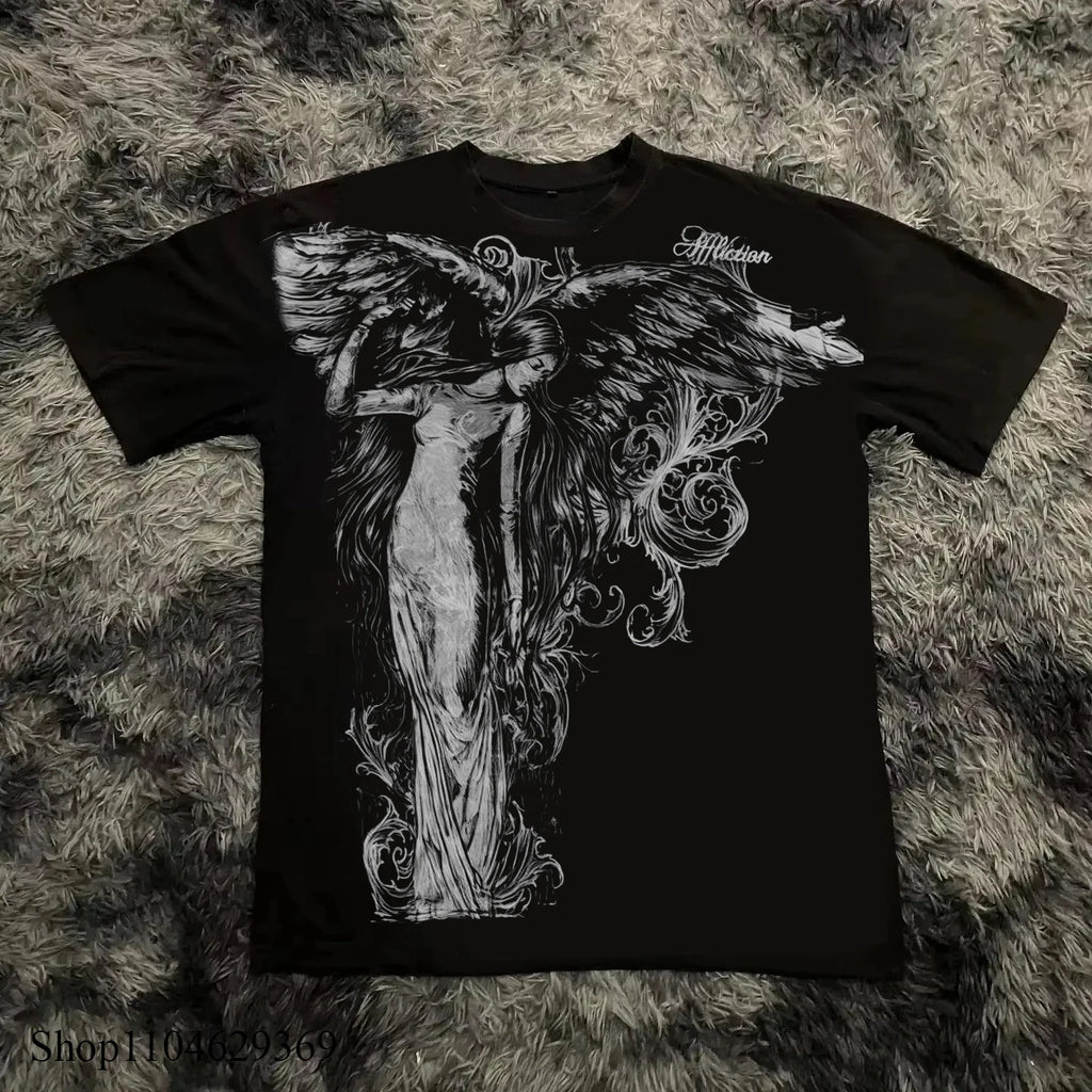 Classic Y2K Gothic Style T-shirt Print Oversized T Shirt High Street