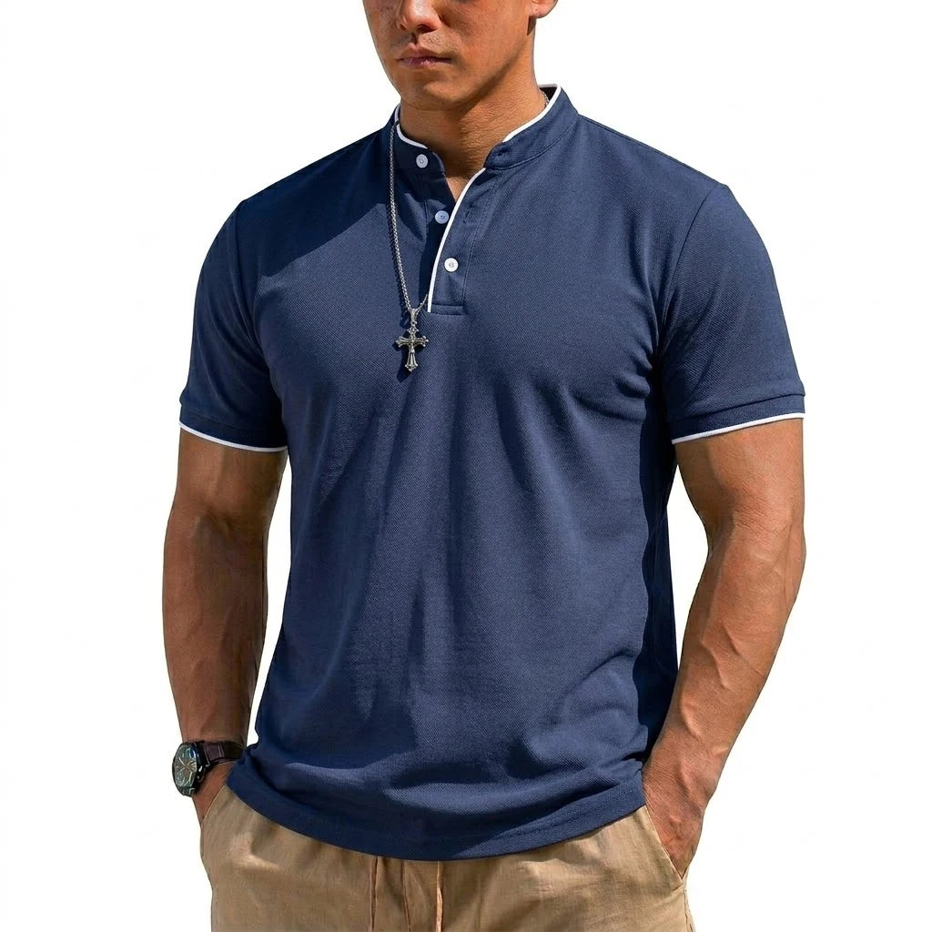 Summer Short Sleeve Henley Shirt Men Button Polo Shirts Classic