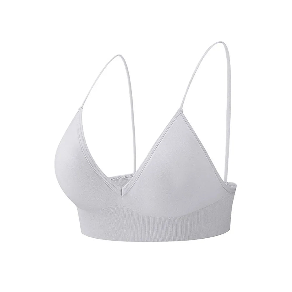 Breathable Boneless Triangle Cup Seamless Sports Bra Deep V  Bralettes