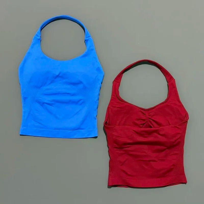 Sports Halter Top Women Seamless Yoga Breathable Elastic Tank Vest