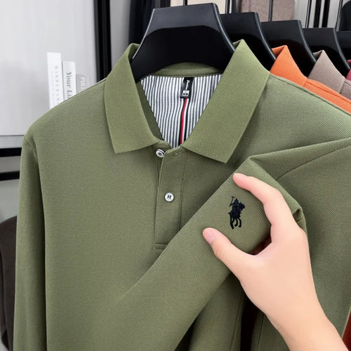 100% pure cotton luxury brand men's long sleeve polo shirt spring