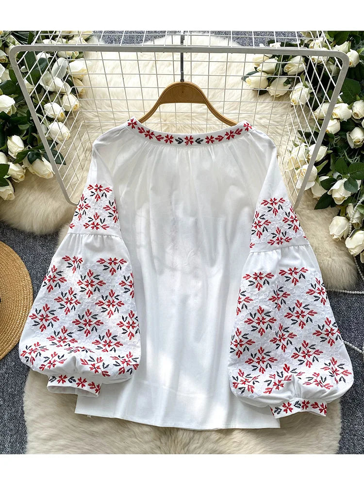 Women's Spring Blouse Retro Ethnic Style New Chinese Lantern Sleeve