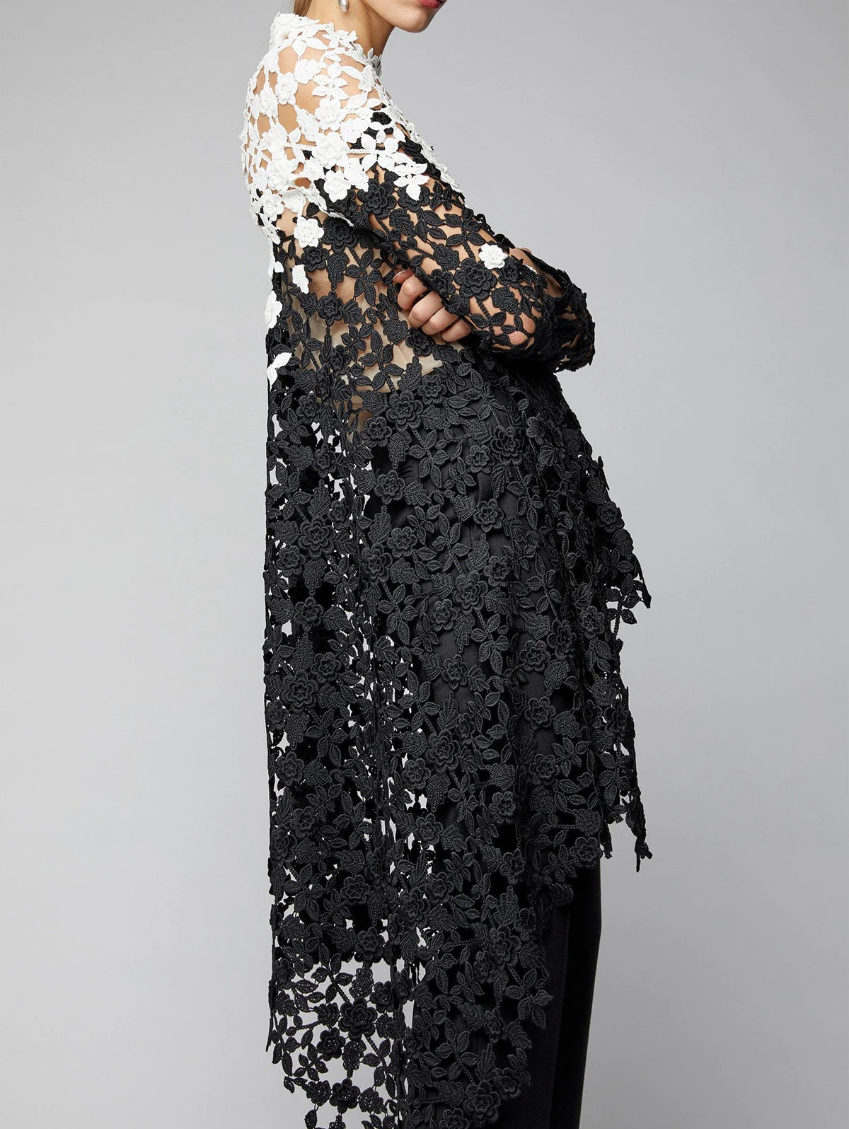 Asymmetrical Top Women Lace Hollow Out Shirt Long Sleeve Irregular
