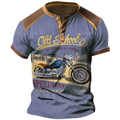 Summer Vintage Henley Shirts Motorcycle 3D Print Men's Casual