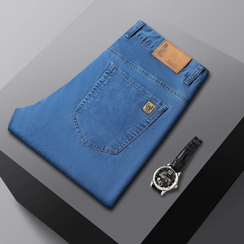 Men's Ice Silk Jeans Summer New Lyocell Thin Business Casual Denim