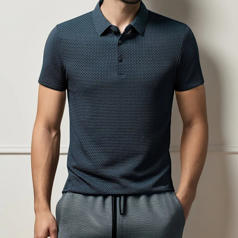 New Men's Business Casual Short Sleeved Bone Flower Solid Color POLO