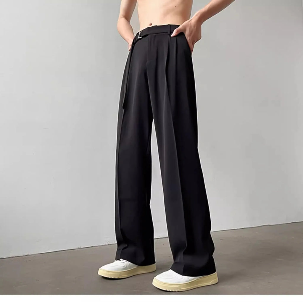 Retro High-end Belt Design Straight-down Trousers Men's Trendy Brand