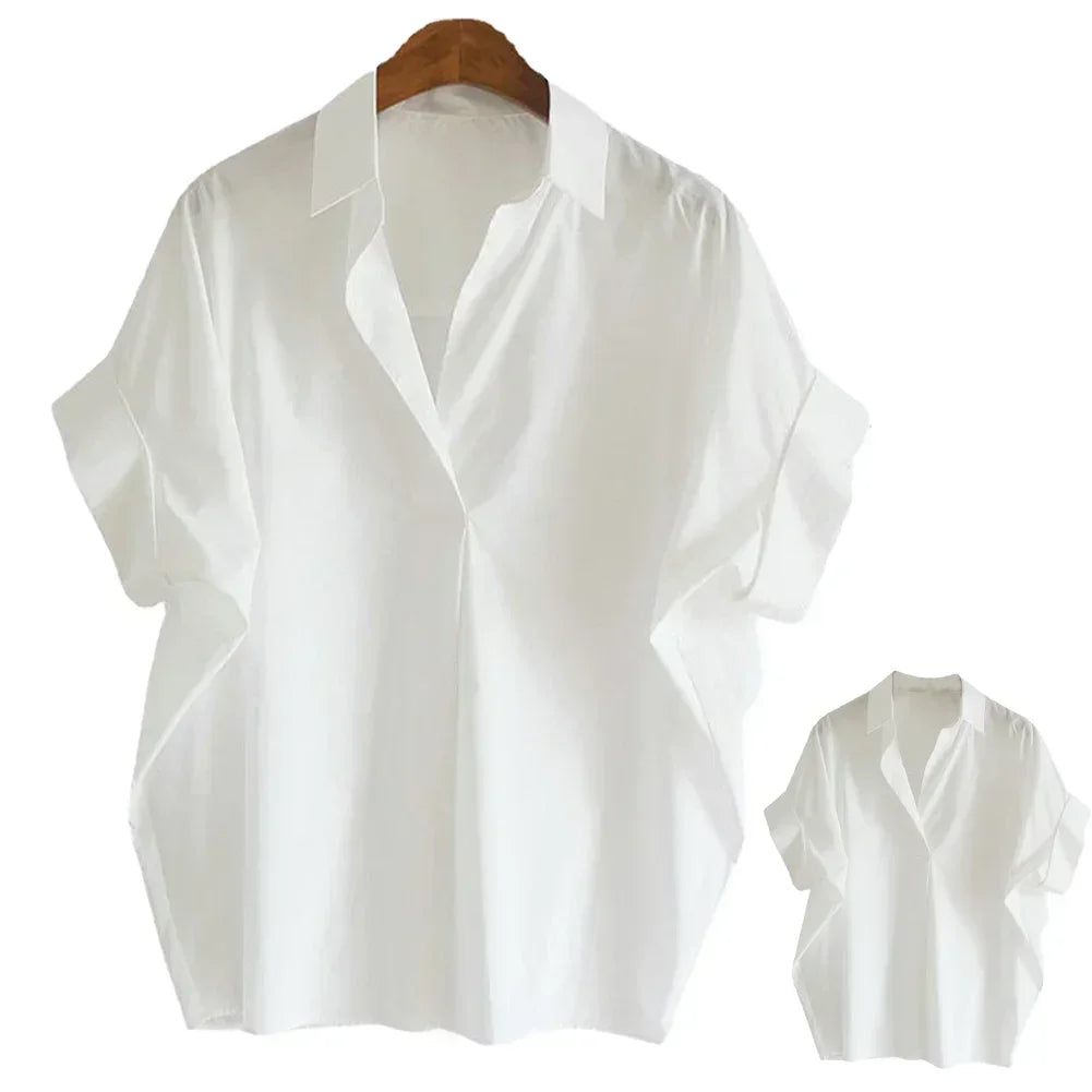 Women Blouses Spring Summer Breathable Simple Short Batwing Sleeve
